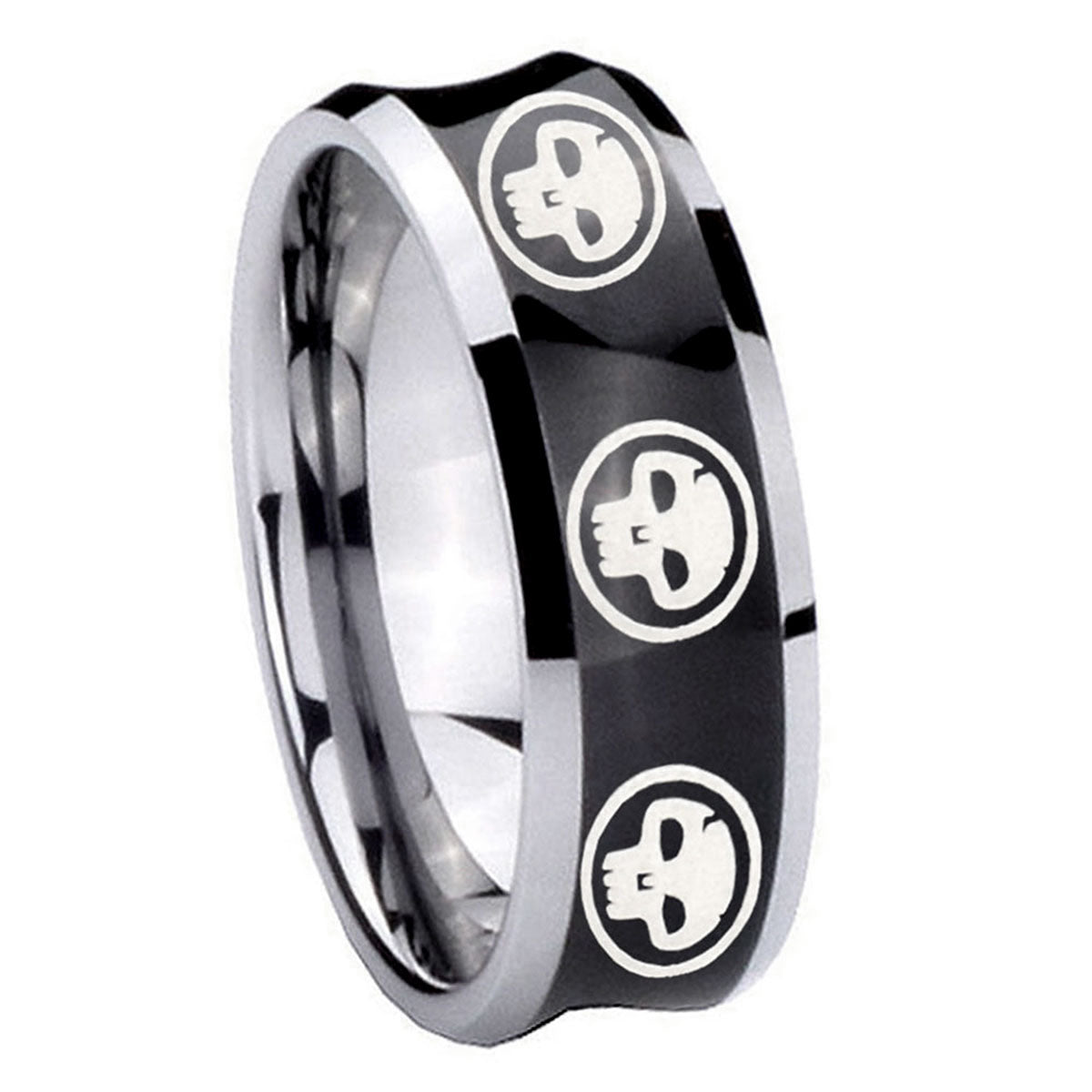 8MM Multiple Skull Concave Black Tungsten Custom Ring for Men