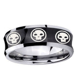 10mm Multiple Skull Concave Black Tungsten Ring