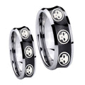 Multiple Skull Concave Black Tungsten Mens Set Ring
