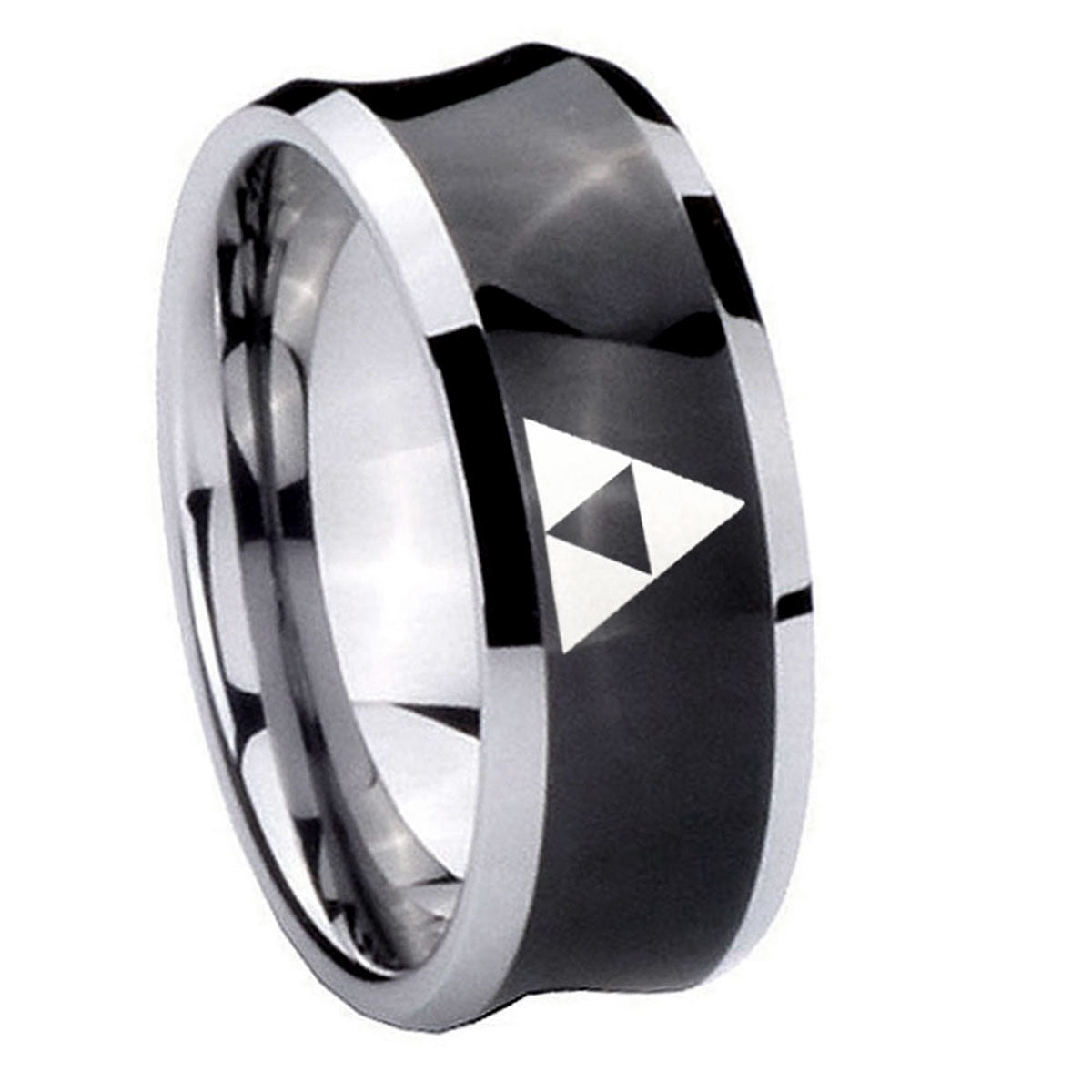 8MM Zelda Triforce Concave Black Tungsten Carbide Promise Ring