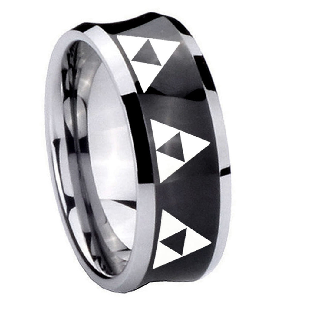 8MM Multiple Zelda Triforce Concave Black Tungsten Ring for Men