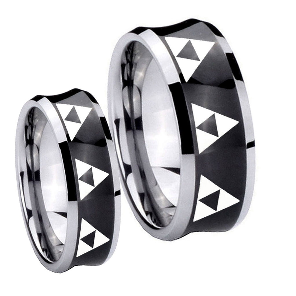 Multiple Zelda Triforce Concave Black Tungsten Promise Ring Set