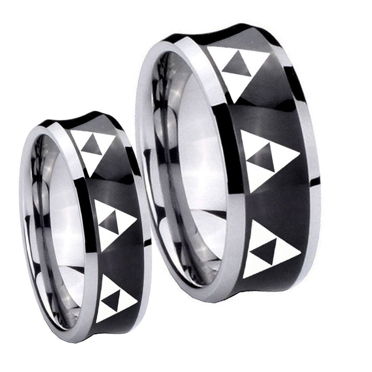 Multiple Zelda Triforce Concave Black Tungsten Promise Ring Set
