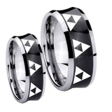 His Hers Multiple Zelda Triforce Concave Black Tungsten Men's Bands Ring Set