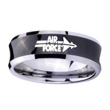 10mm-Concave-Air-Force-Tungsten-Carbide-Black-IP-Two-Tone-Men's-Ring