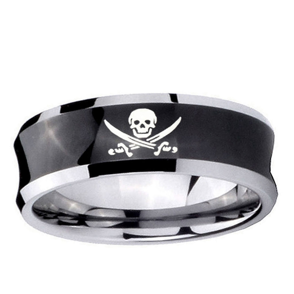 5MMSkull Pirate Concave Black Tungsten Carbide Engraved Ring