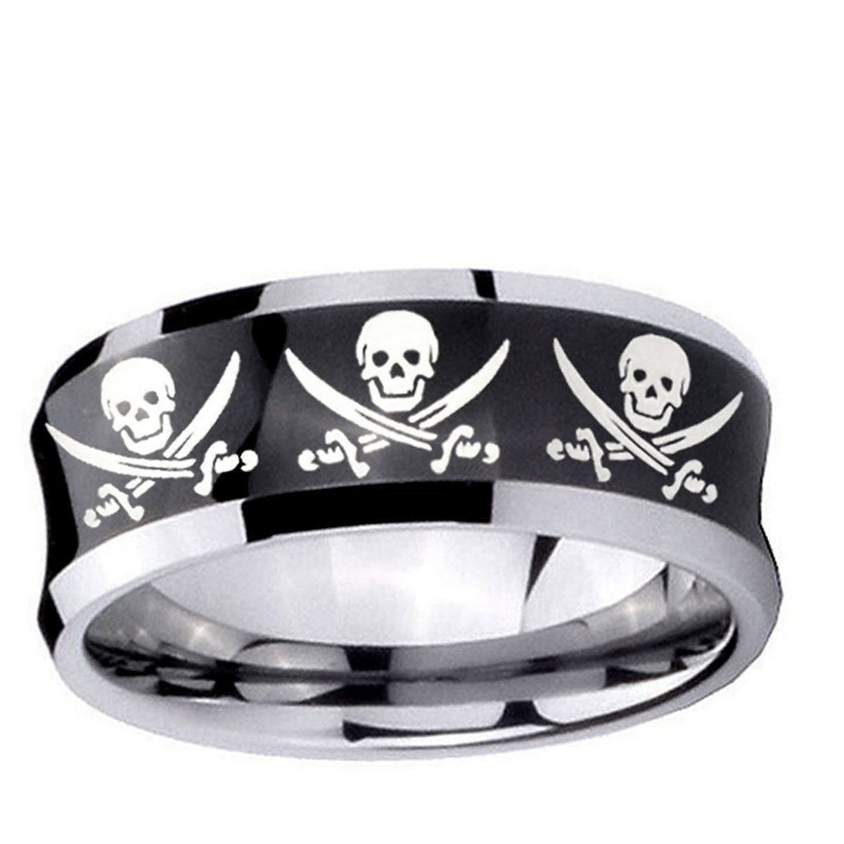 5MMMultiple Skull Pirate Concave Black Tungsten Wedding Ring