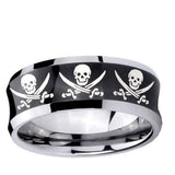 5, 8mm Multiple Skull Pirate Concave Black Tungsten Ring