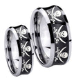 Multiple Skull Pirate Concave Black Tungsten Wedding Set Ring