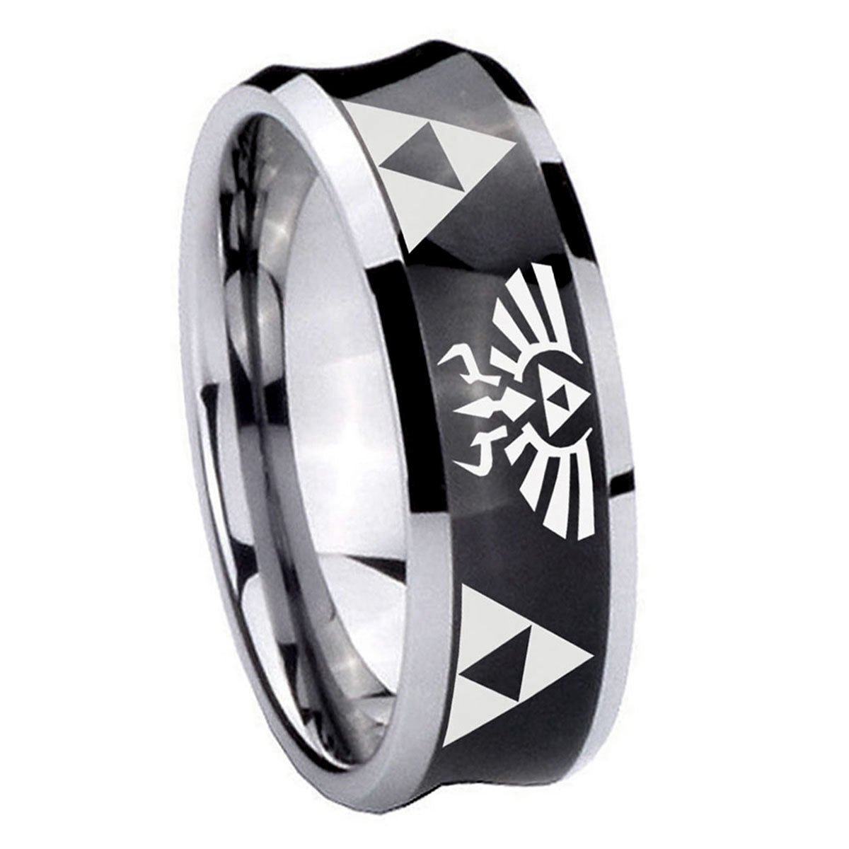 8MM Legend of Zelda Concave Black Tungsten Mens Ring Personalized
