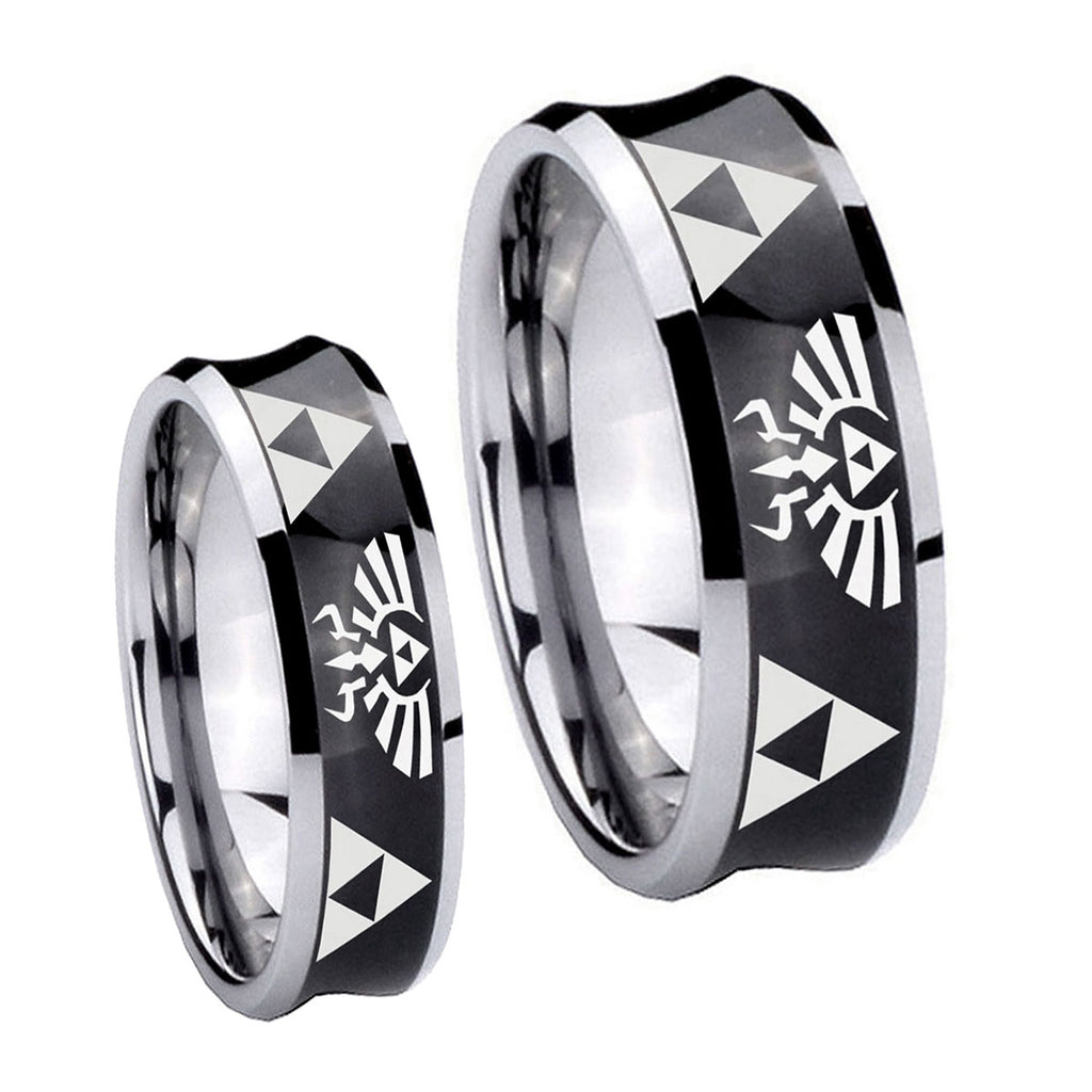 Legend of Zelda Concave Black Tungsten Couple Rings
