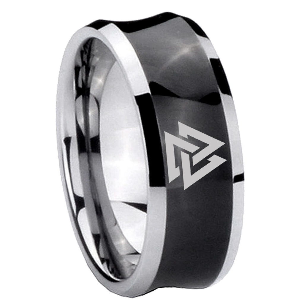 8MM Viking Symbol Concave Black Mens Wide Band Rings
