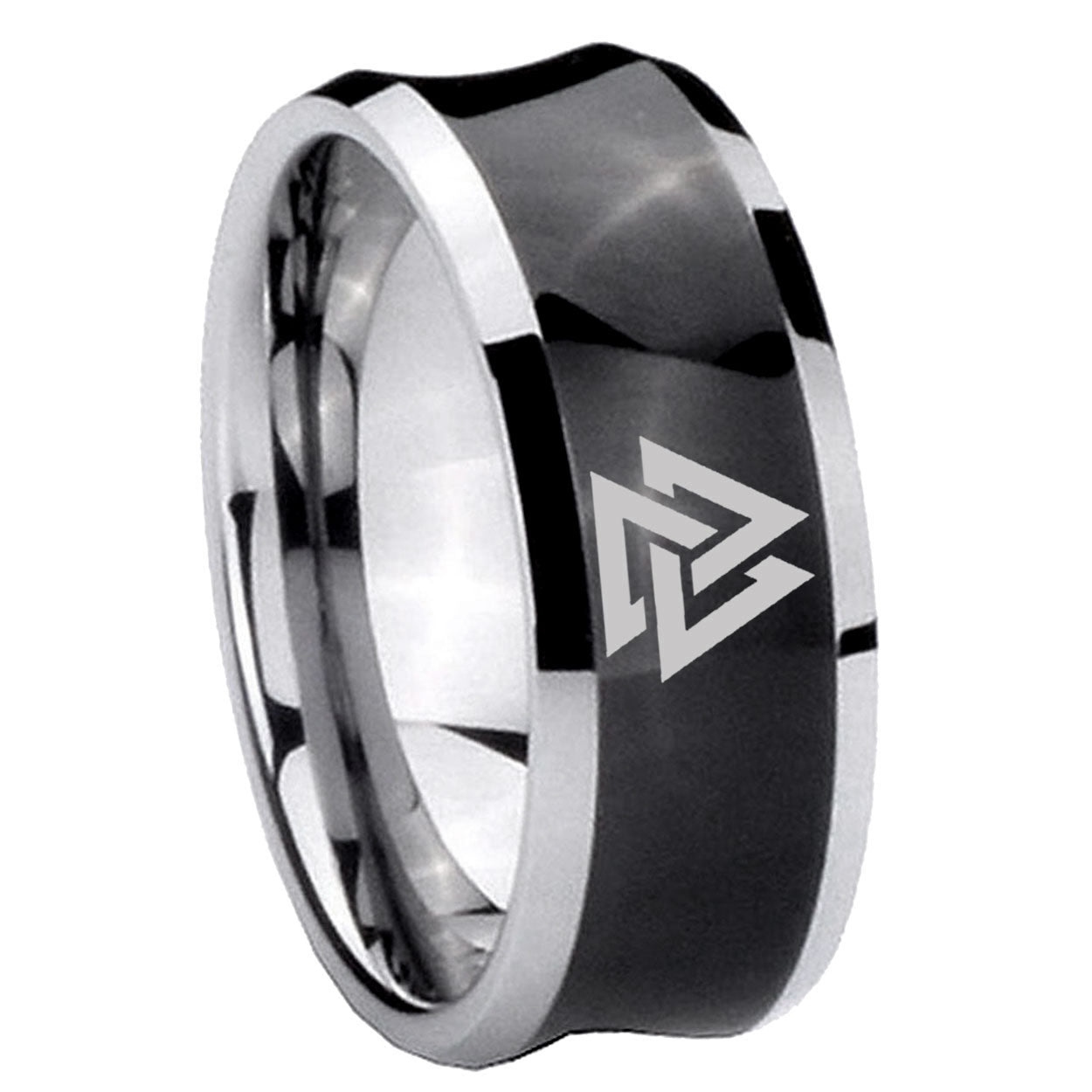 8MM Viking Symbol Concave Black Mens Wide Band Rings