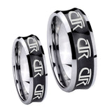 Bride and Groom Multiple CTR Concave Black Tungsten Carbide Anniversary Ring Set