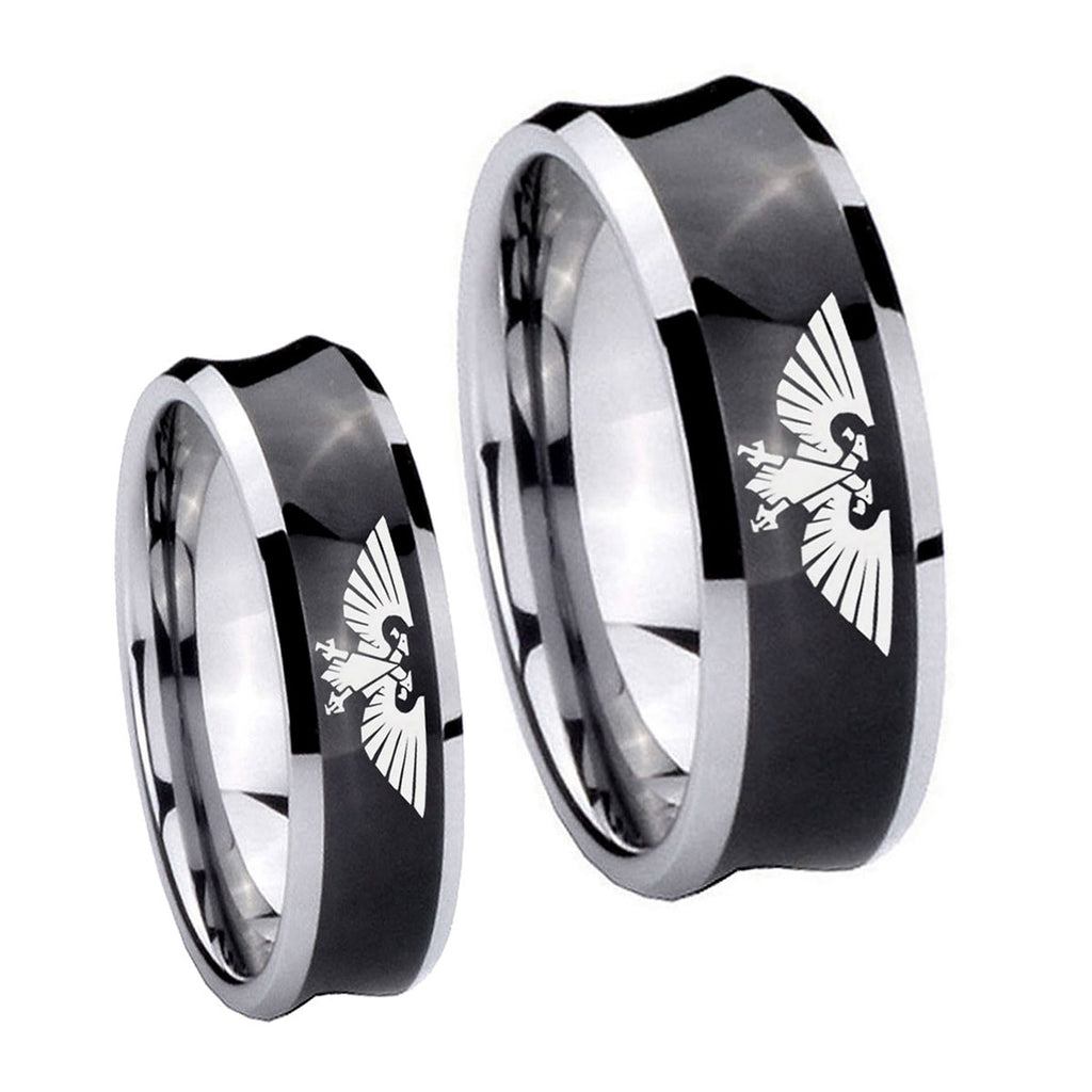 Aquila Concave Black Tungsten Wedding Set Rings