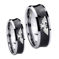 Aquila Concave Black Tungsten Wedding Set Rings