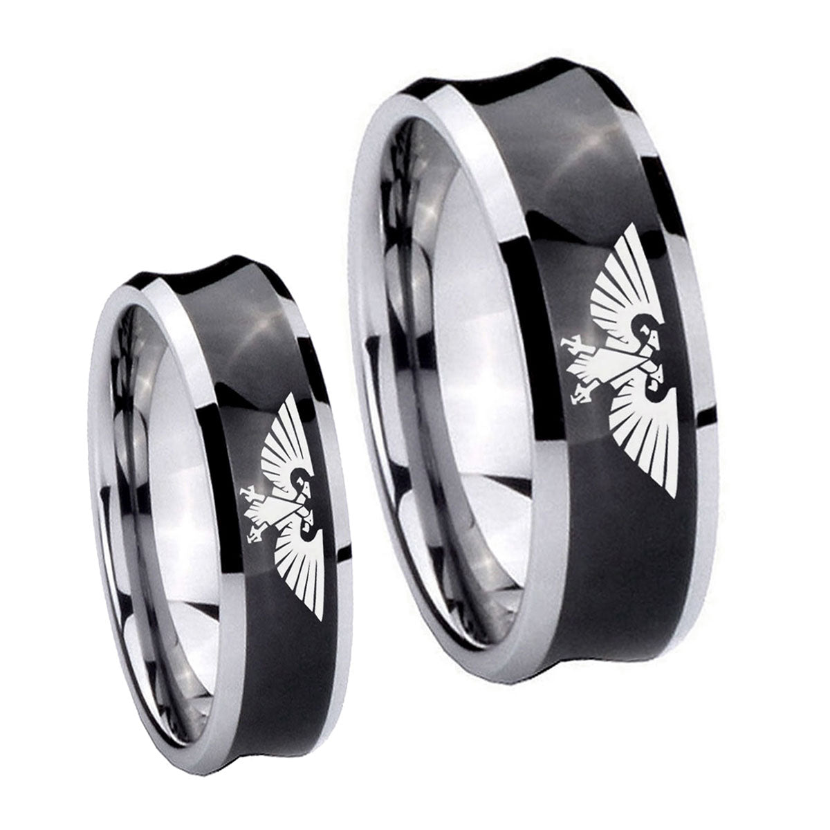 Aquila Concave Black Tungsten Wedding Set Rings