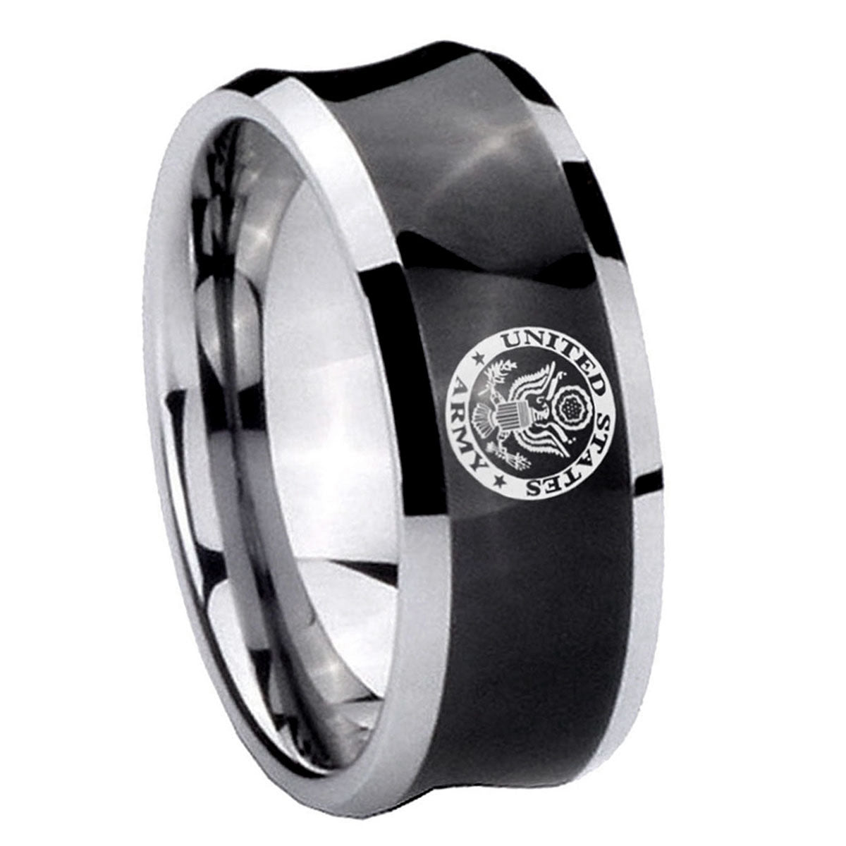 8MM U.S. Army Concave Black Tungsten Custom Ring for Men