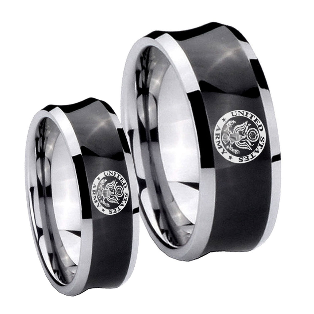 U.S. Army Concave Black Tungsten Couple Band Set