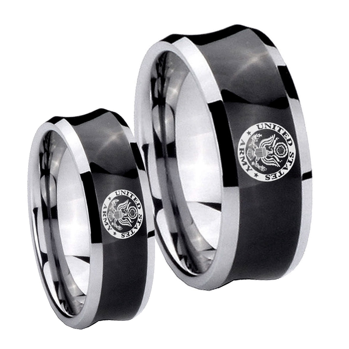 U.S. Army Concave Black Tungsten Couple Band Set