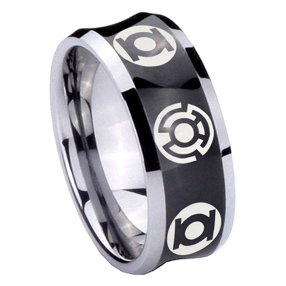 8mm Blue Green Lantern Concave Black Mens Tungsten Wedding Ring
