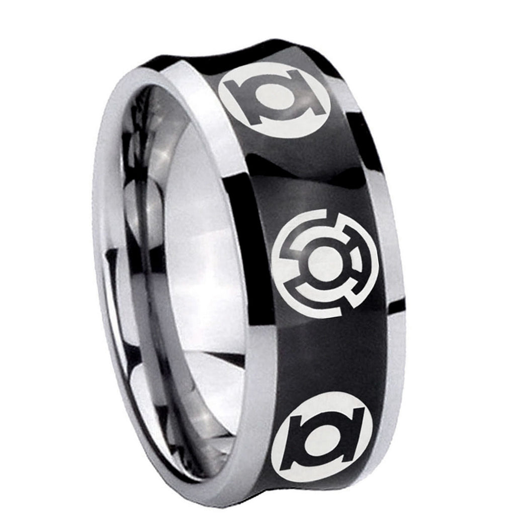 8MM Blue Green Lantern Concave Black Mens Tungsten Wedding Ring