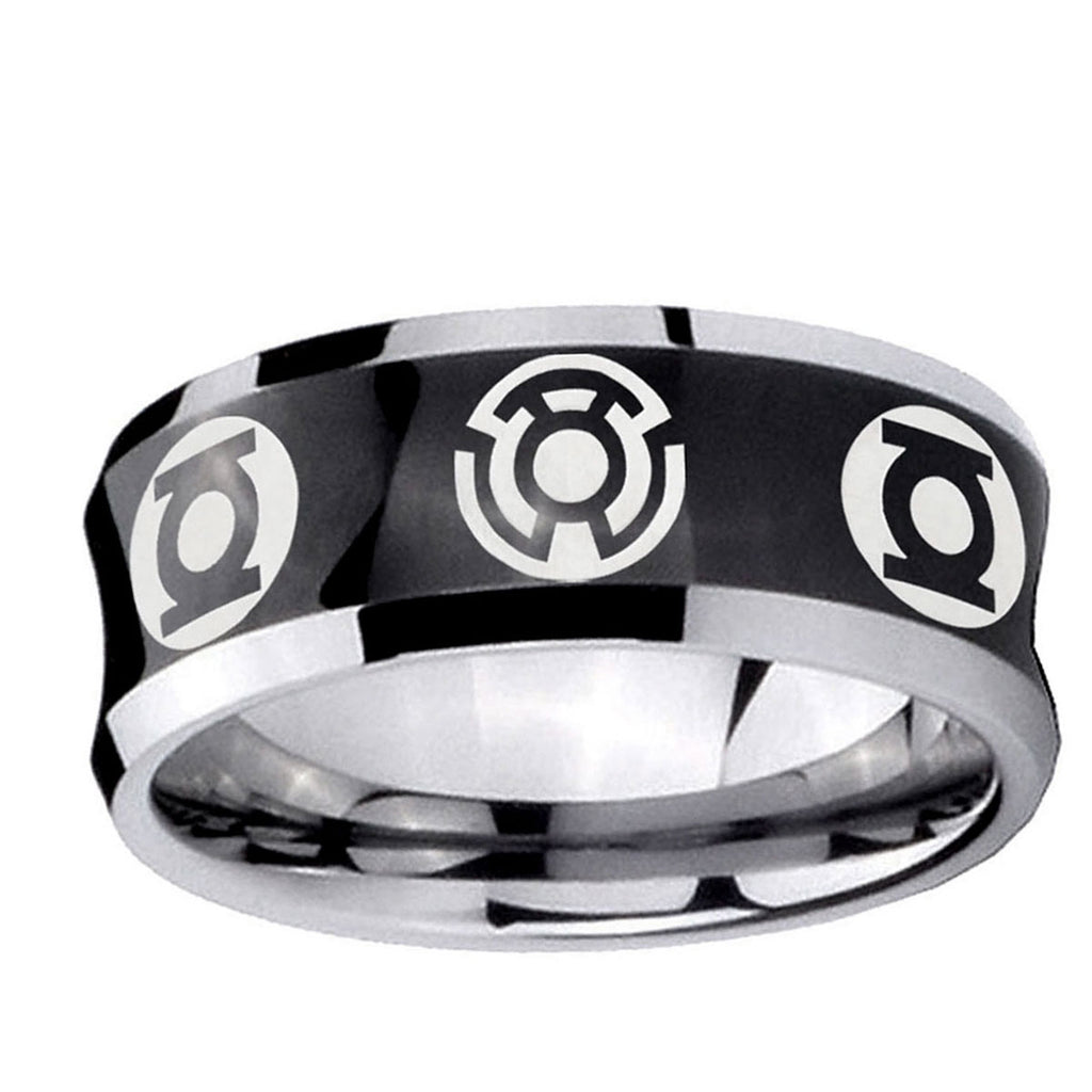 5MMBlue Green Lantern Concave Black Mens Tungsten Wedding Ring