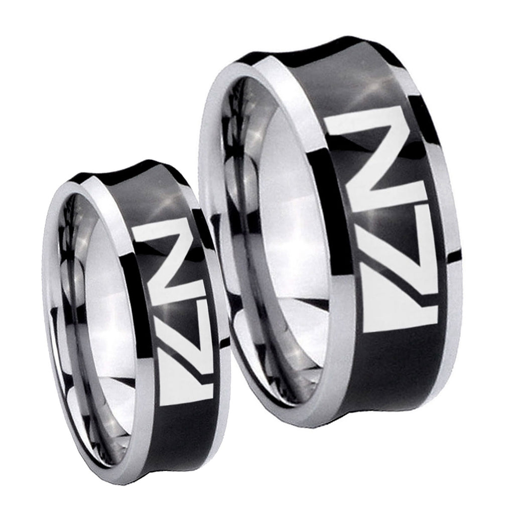 N7 Design Concave Black Tungsten Bridal Set Rings