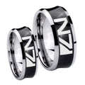 N7 Design Concave Black Tungsten Bridal Set Rings