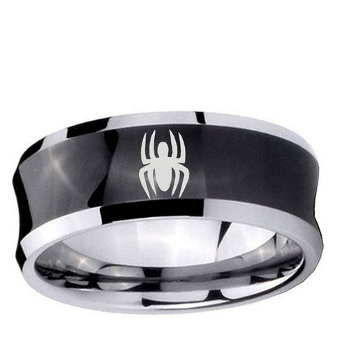 10mm Spiderman Concave Black Tungsten Carbide Mens Engagement Ring