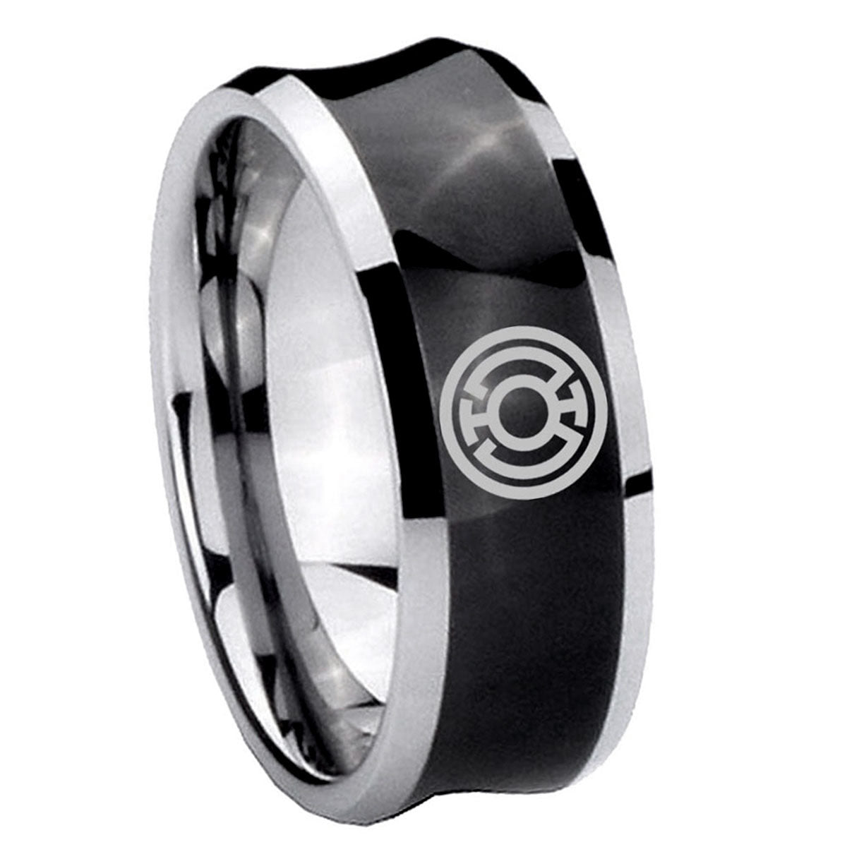 8MM Blue Lantern Concave Black Rings For Men Fashion
