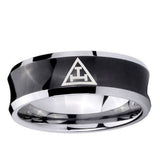 5, 8mm Masonic Triple Concave Black Tungsten Ring