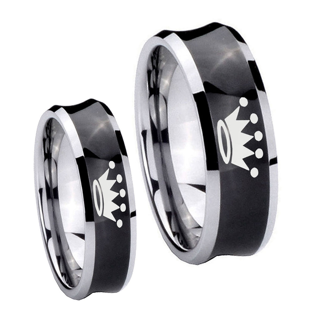 Crown Concave Black Tungsten Matching Ring Set