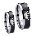 Crown Concave Black Tungsten Matching Ring Set