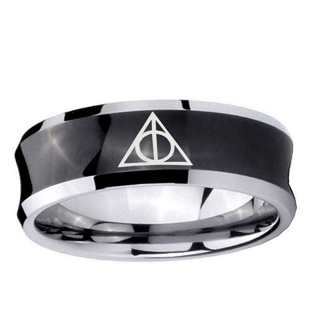 10mm Deathly Hallows Concave Black Tungsten Ring