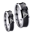 Deathly Hallows Concave Black Tungsten His Hers Set Rings