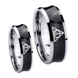 His and Hers Deathly Hallows Concave Black Tungsten Mens Engagement Band Set