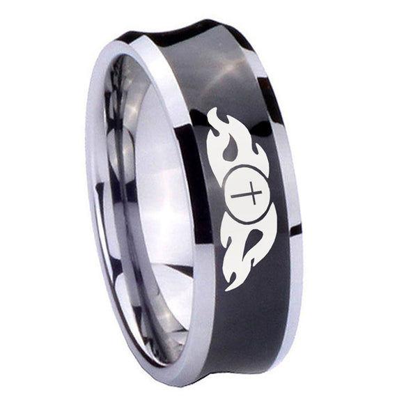 10mm-Flamed-Cross-Concave-Black-Tungsten-Carbide-Mens-Ring-Engraved