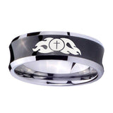 10mm-Flamed-Cross-Concave-Black-Tungsten-Carbide-Mens-Ring-Engraved