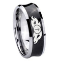 10mm Flamed Cross Concave Black Tungsten Carbide Mens Ring Engraved