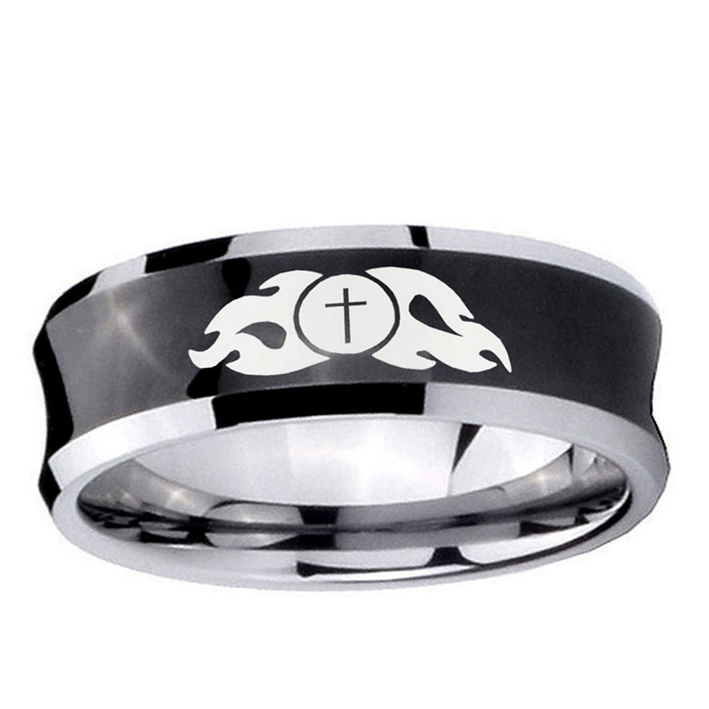 10mm Flamed Cross Concave Black Tungsten Ring