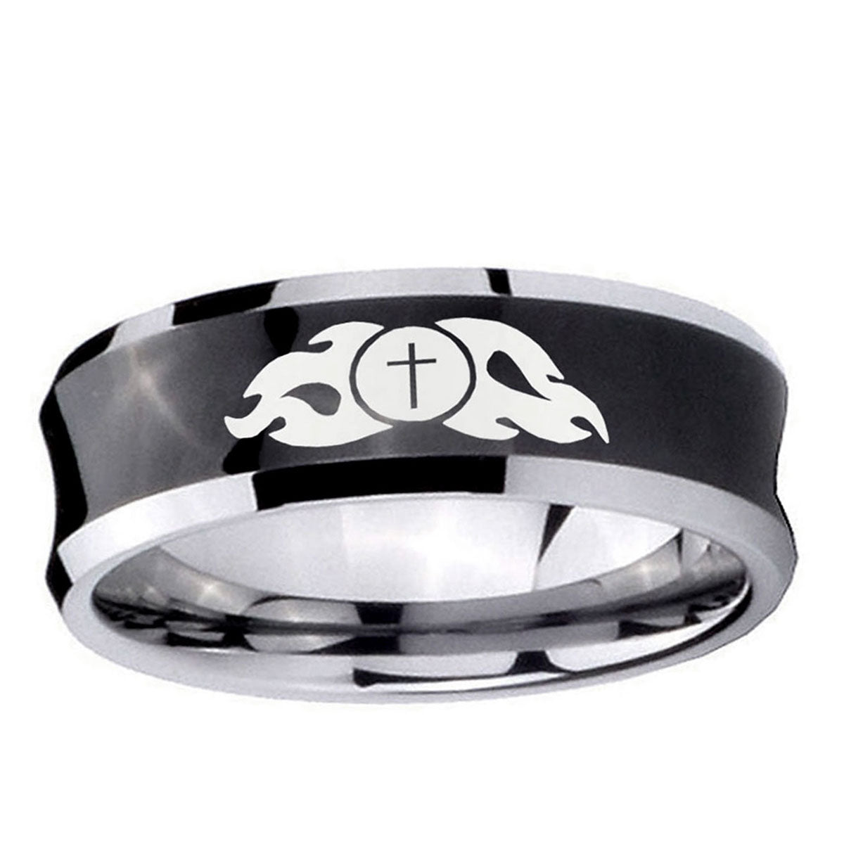 10mm Flamed Cross Concave Black Tungsten Ring