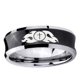 5, 8mm Flamed Cross Concave Black Tungsten Carbide Mens Bands Ring