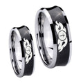 Flamed Cross Concave Black Tungsten Couple Band Set