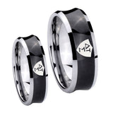 Bride and Groom Greek CTR Concave Black Tungsten Men's Engagement Ring Set