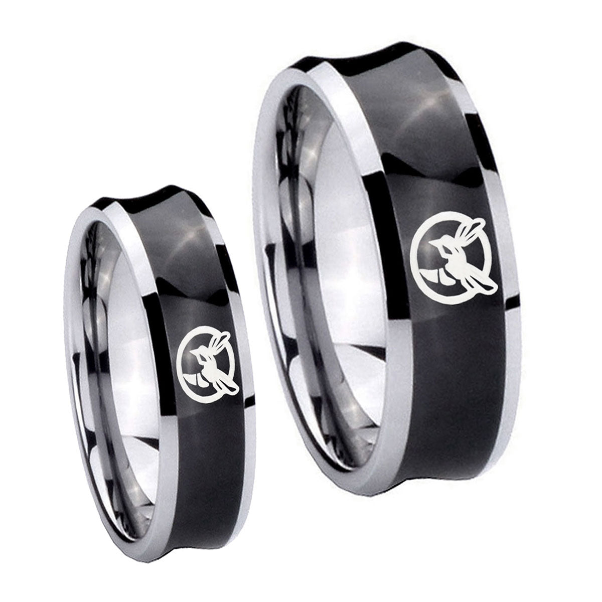 Honey Bee Concave Black Tungsten Bridal Band Set