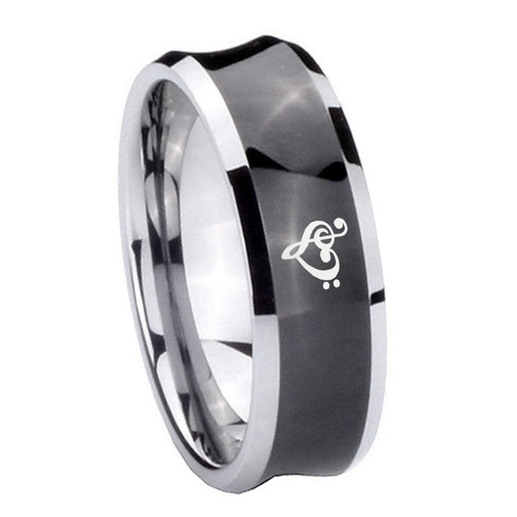 8MM Music & Heart Concave Black Tungsten Mens Anniversary Ring