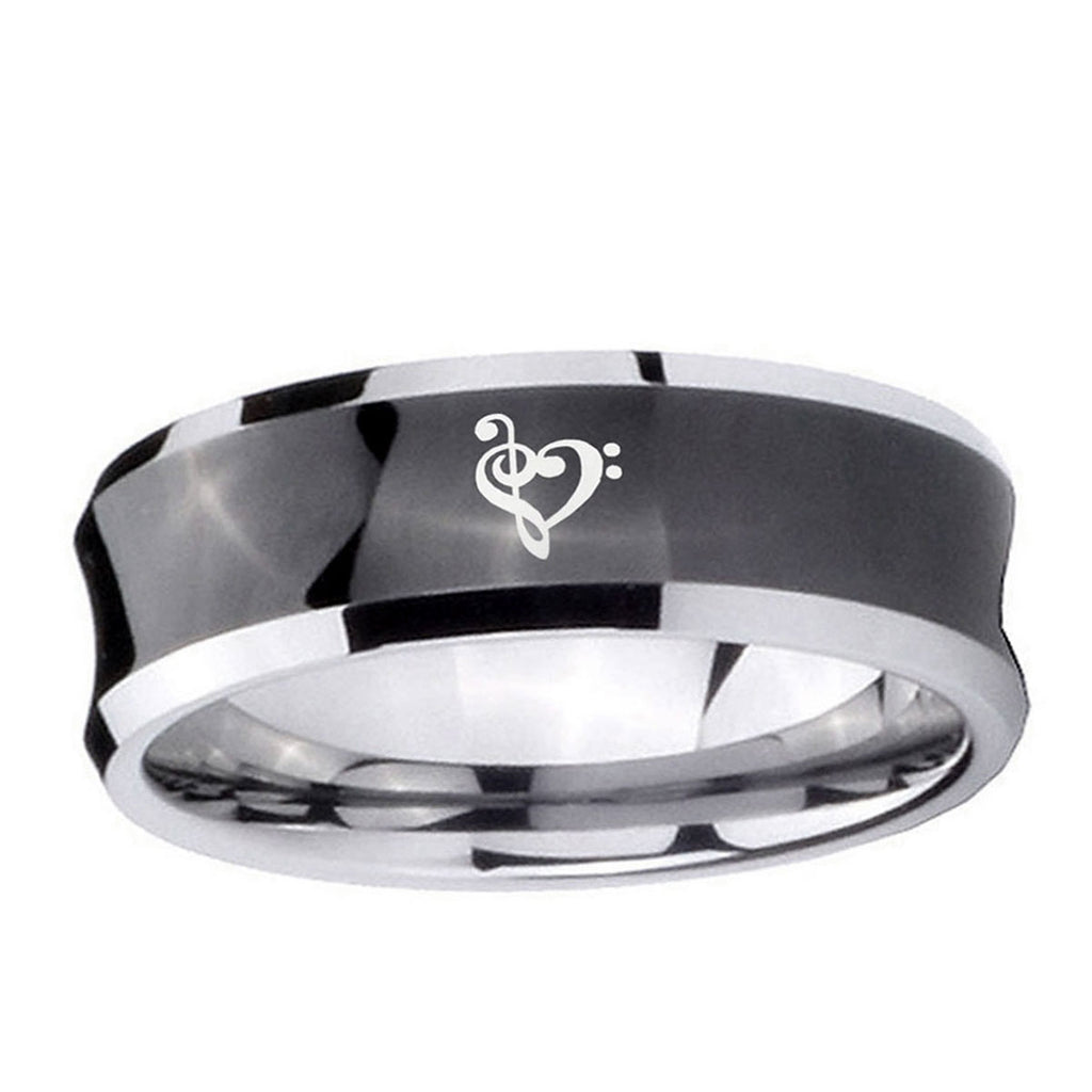 5MMMusic & Heart Concave Black Tungsten Mens Anniversary Ring