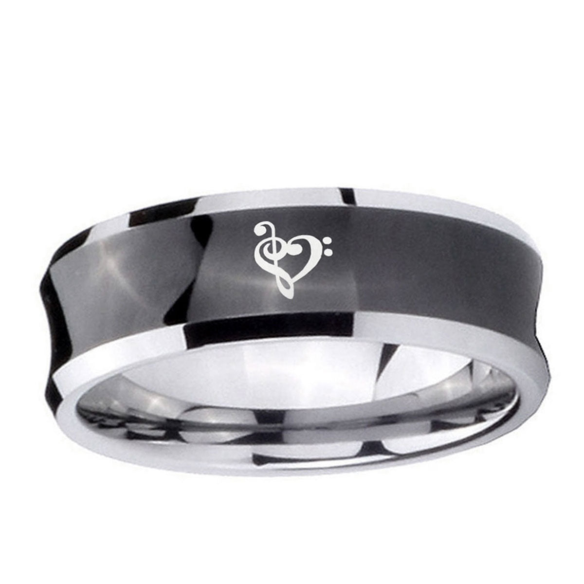 5MMMusic & Heart Concave Black Tungsten Mens Anniversary Ring