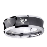 10mm Music & Heart Concave Black Tungsten Ring